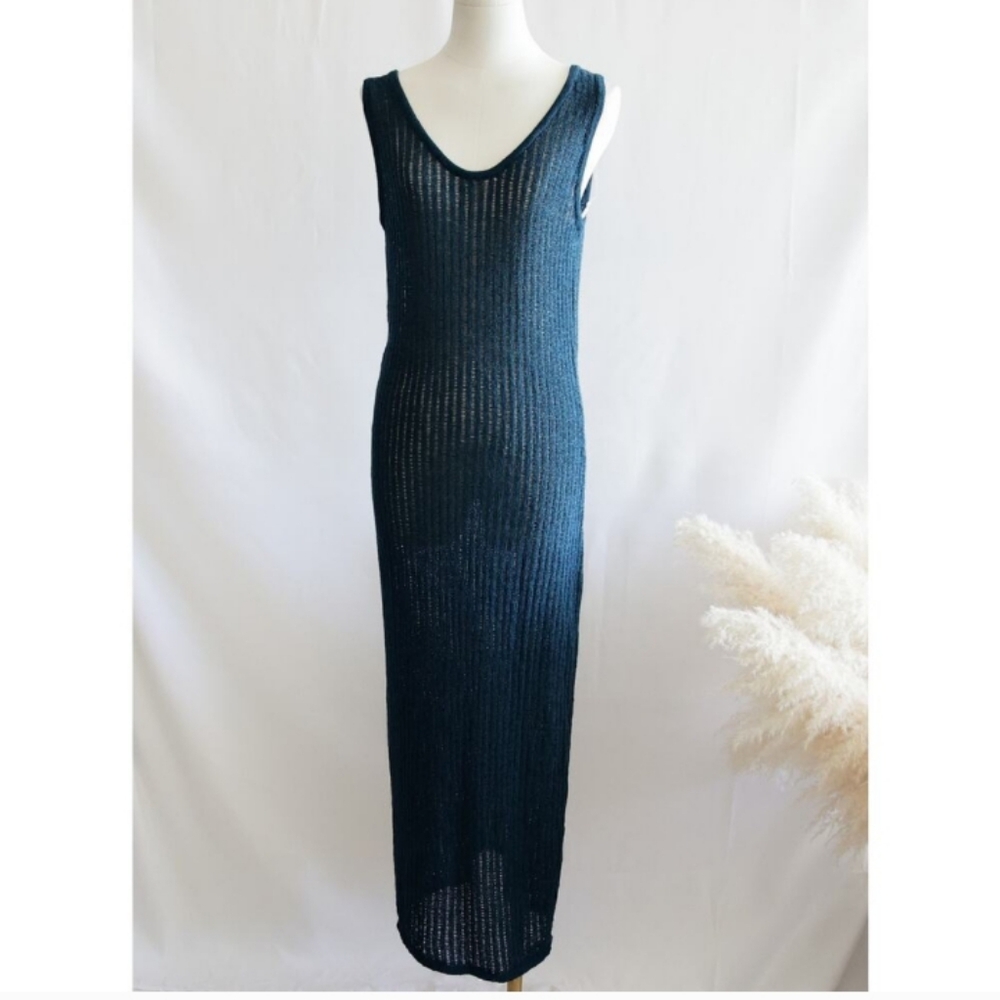 Shade & Shore Women's Blue Ribbed Tank Dress Cover Up
